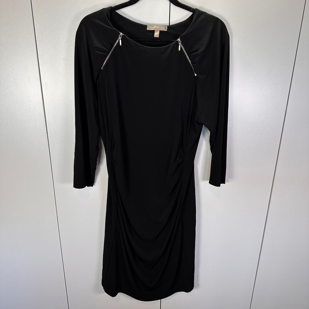 Banana Republic Black Ruched Dress‎ Women's XL Sheath Zipper Detail